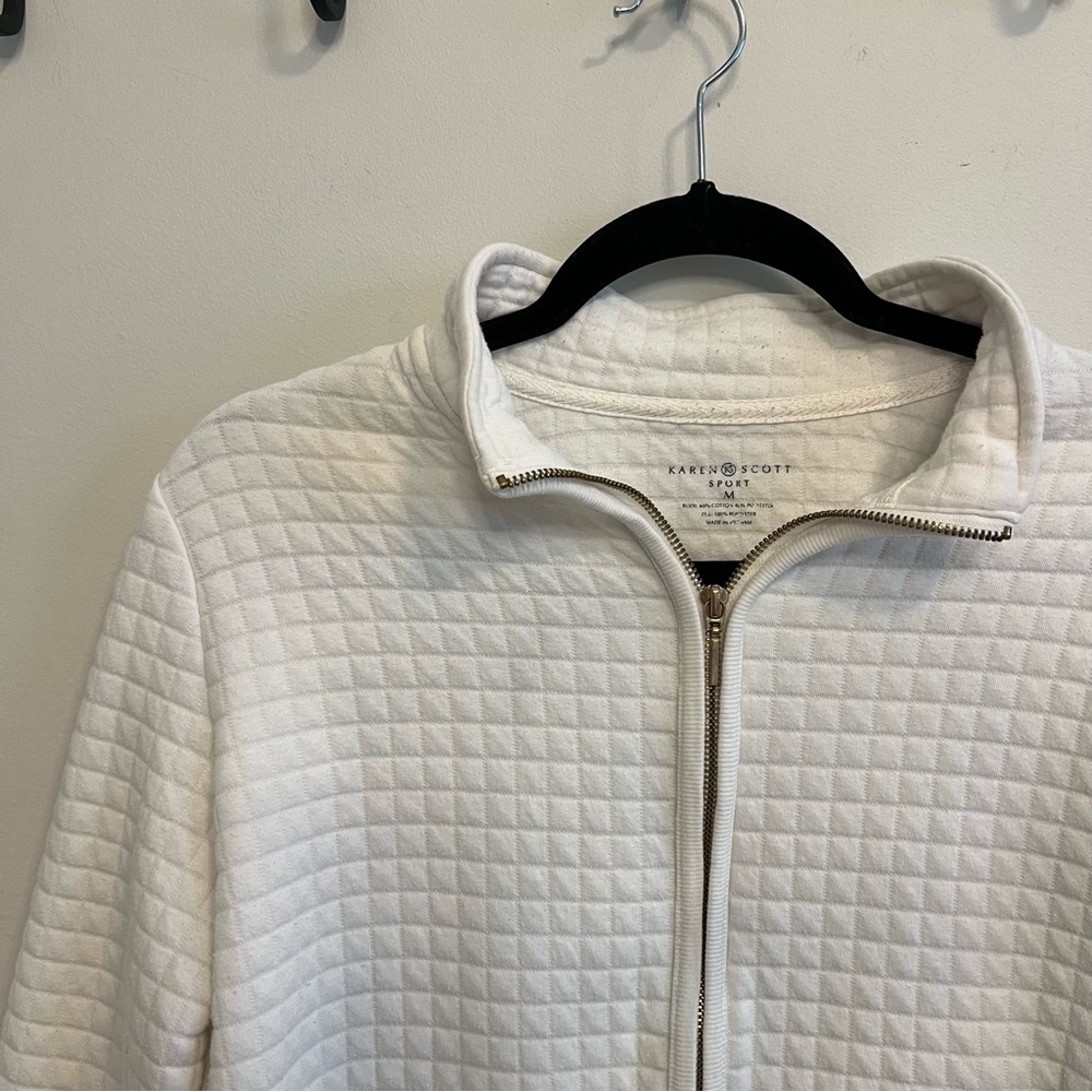 Karen Scott White Quilted Teddy Jacket Winter Classic Athletic Workout Yoga - Picture 3 of 5